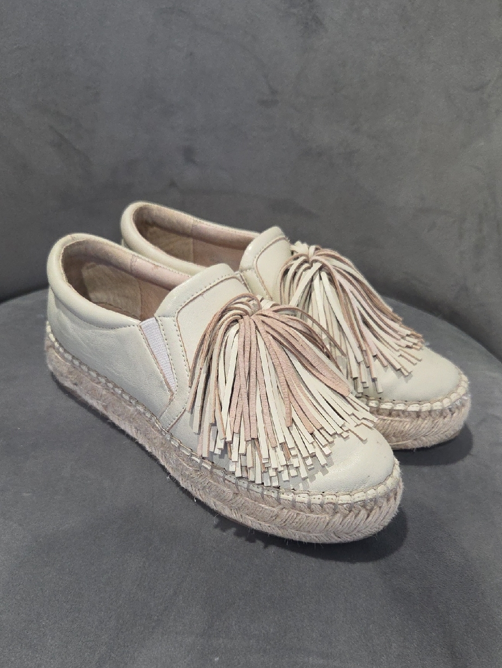 J Slides Leather Slip-On Espadrille Sneakers with Fringe